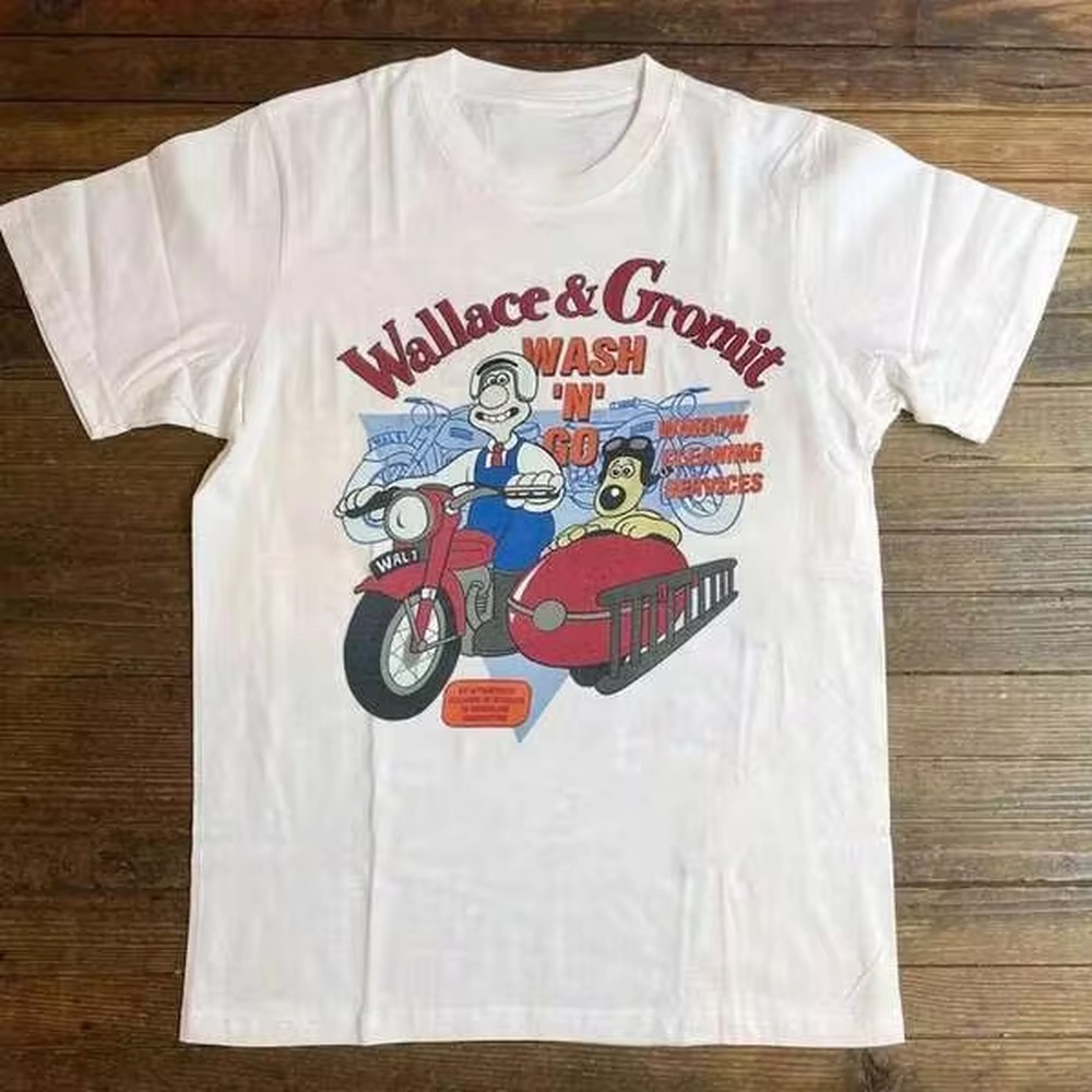 Graphic Tee Oversized - ヴィンテージ ウォレス＆グロミット グラフィック Tシャツ レトロ漫画 バイク窓掃除サービス