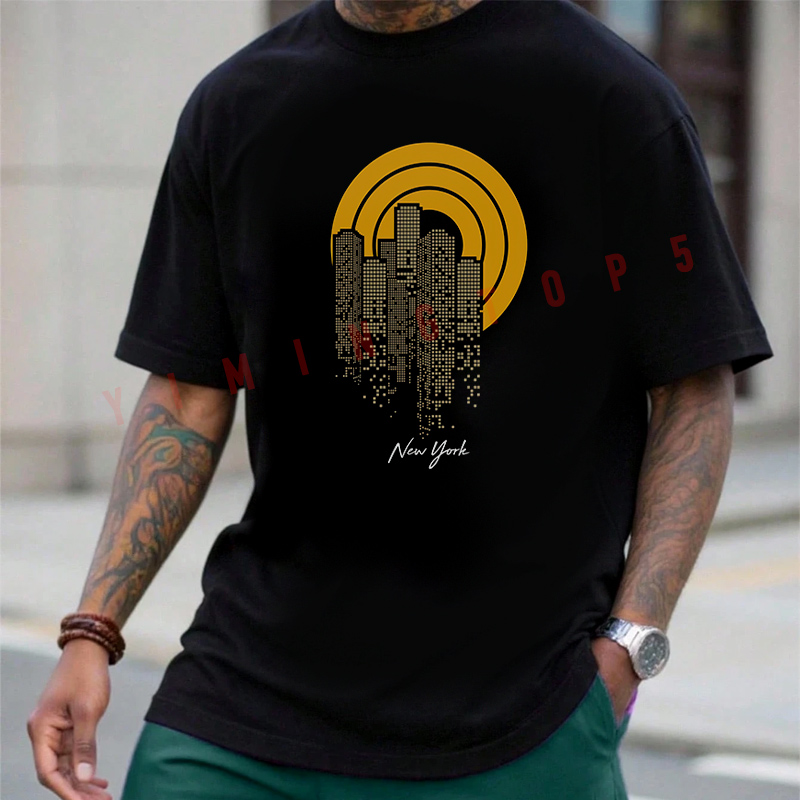 York Men'S Fashion - ニューヨークシティグラフィックオートバイメンズ Tシャツコットン O ネック半袖ファッションヒップホップストリートトップ Tシャツ