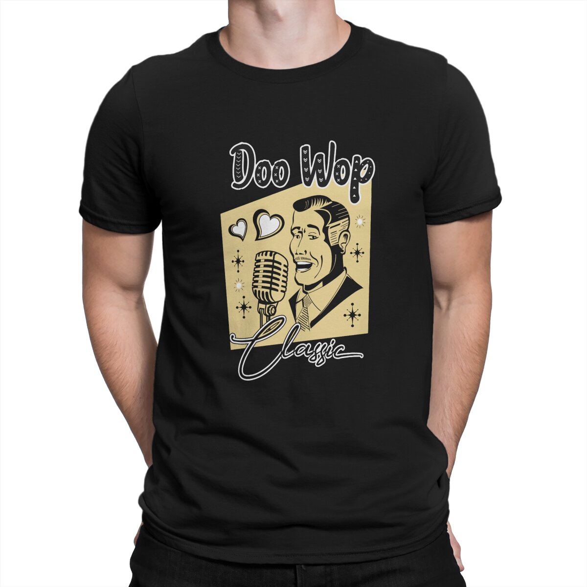 1950S Fashion Men'S - Doo Wop-男性用ロックンプリントTシャツ,クラシックなダンスパーティーのロックとロールアップスタイルのブラウス,原宿スタイル,ラウンドネック,1950