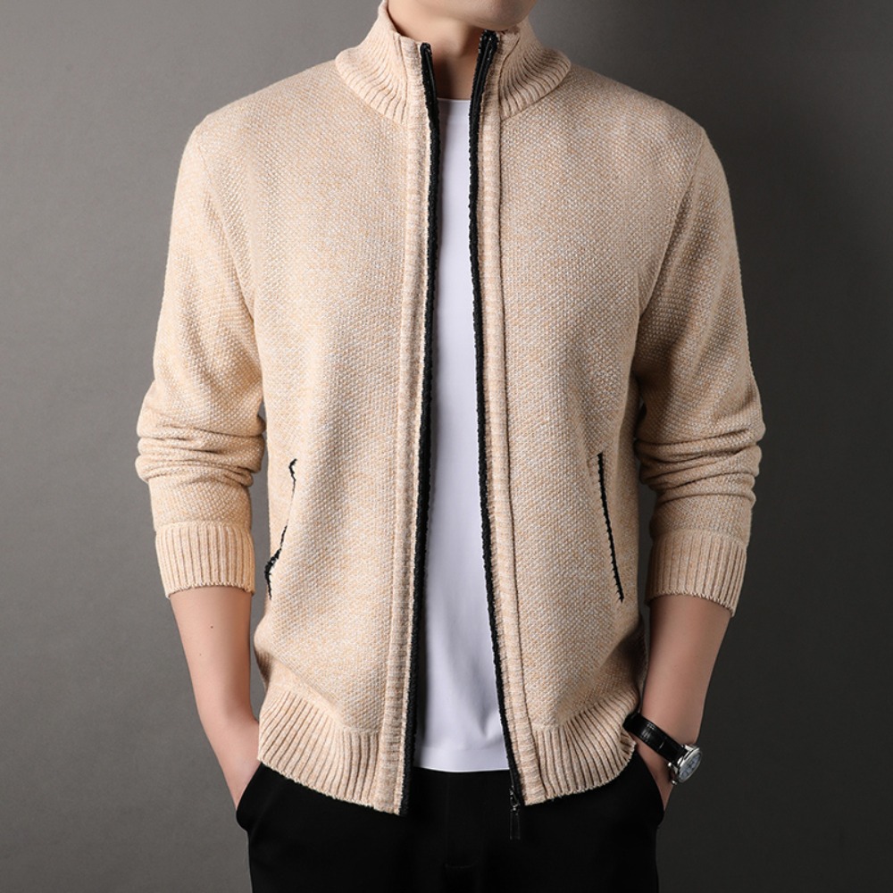 Men'S Fashion Zip Sweater - メンズスタンドアップカラーのニットセーター,韓国のトップス,スリムカーディガン,モノクロコート,秋冬ジャケット,新品