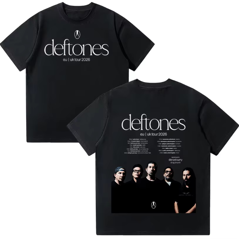 Men'S Fashion Uk 2026 - デフトーンズ EU イギリスツアー 2026 Tシャツデフトーンズロックバンドメタルカジュアルコットン Tシャツファッション女性男性特大ストリート服