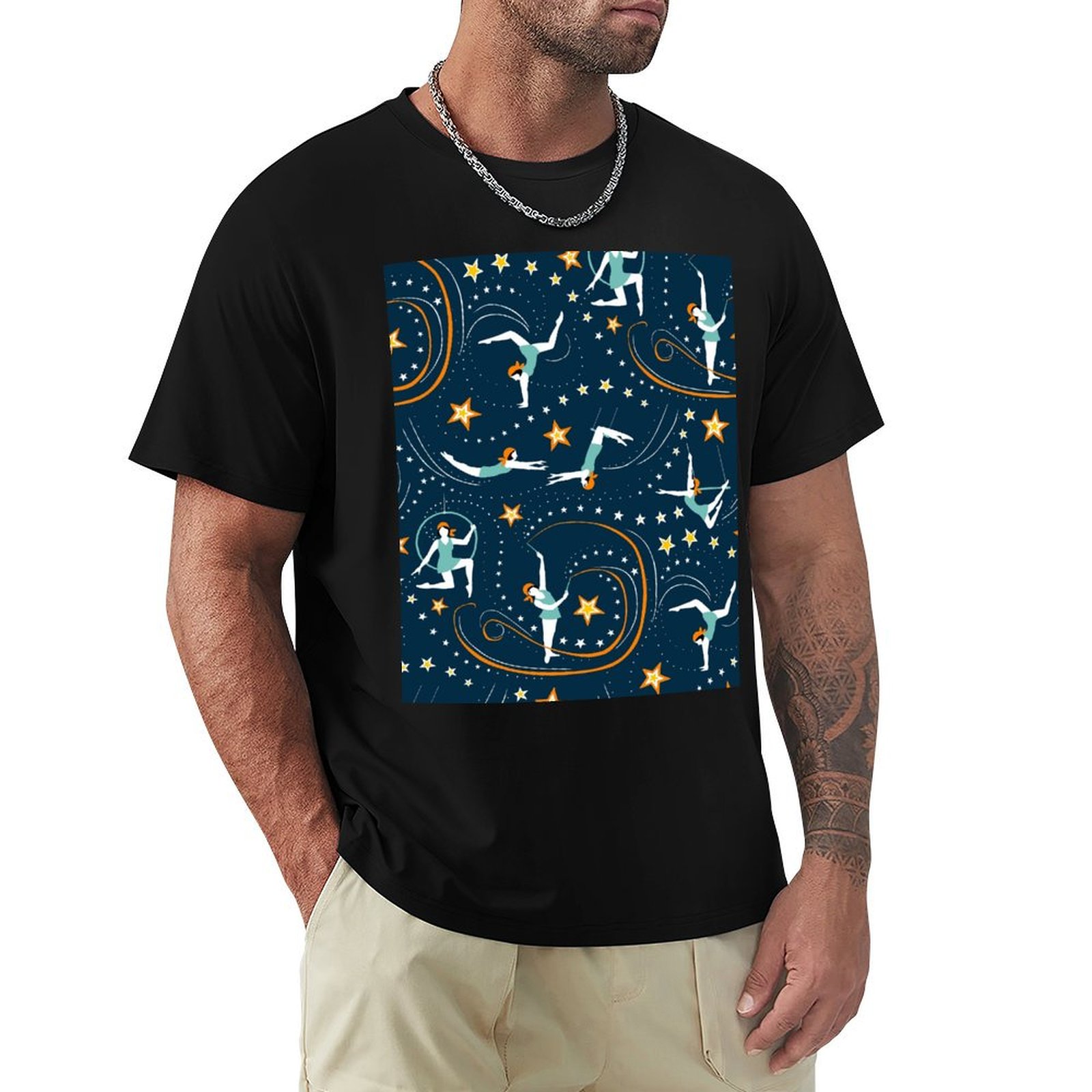 Mens Fashion In The 1920S - サーカスの演者 1920年代のアクロバット ダークネイビーのTシャツ ファッションカジュアル半袖Tシャツ