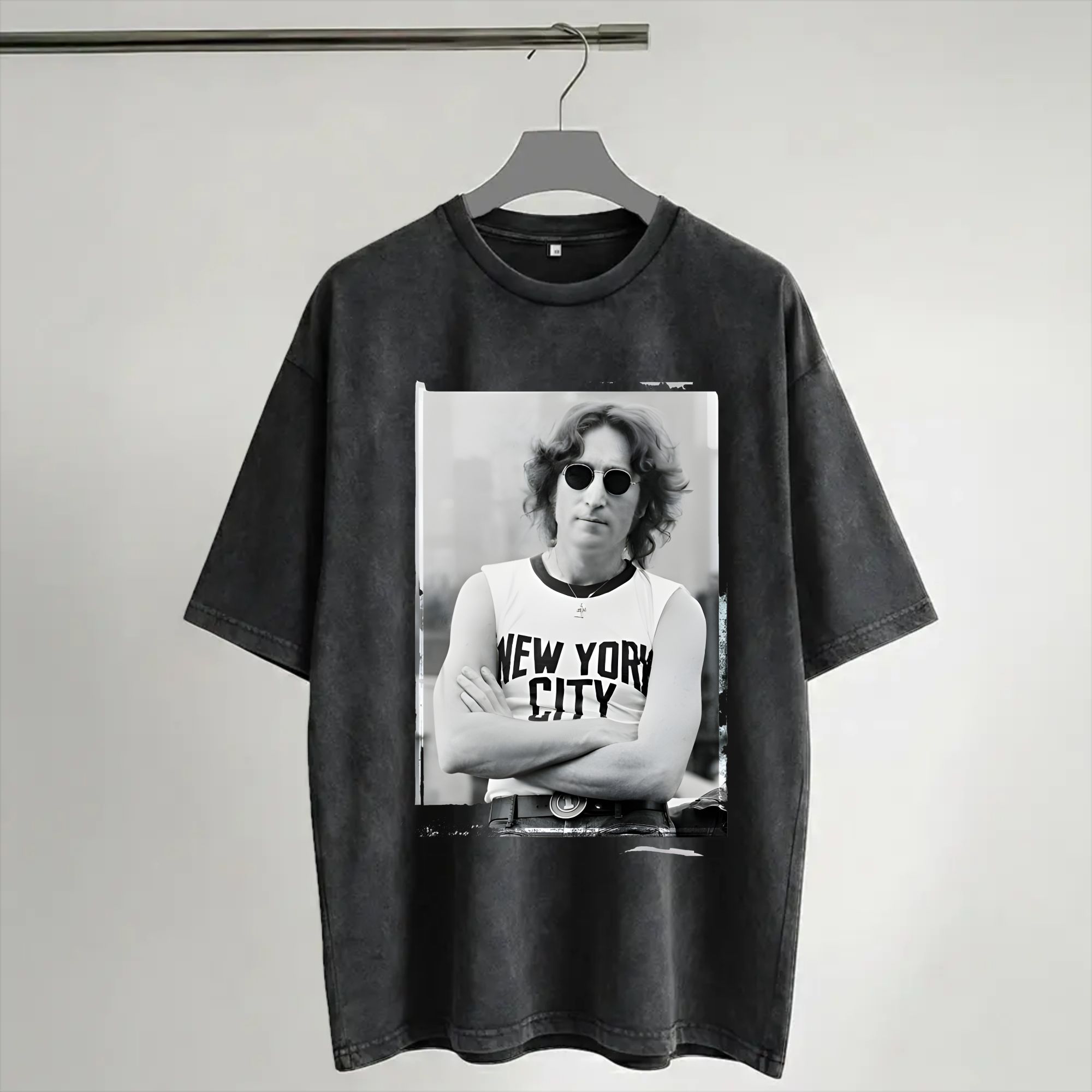 York Men'S Fashion - 原宿ウォッシュドシャツ ジョン・レノン 1972 ライブニューヨークシティ衣装 ファッション Tシャツ