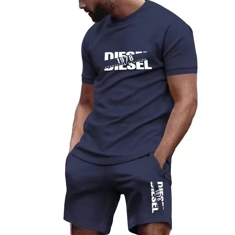 Men'S Fashion Videos - 2026年新作夏メンズTシャツ+ショートパンツセット、プリント入りおしゃれカジュアルラウンドネックプルオーバー、速乾性ランニングスポーツショーツ