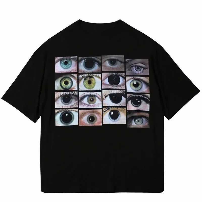Mens Fashion Dress Shirts - 目プリント原宿 Y2K Tシャツヒップホップストリートドレス Tシャツカジュアルルーズコットンシャツファッションゴシックトップスユニセックス