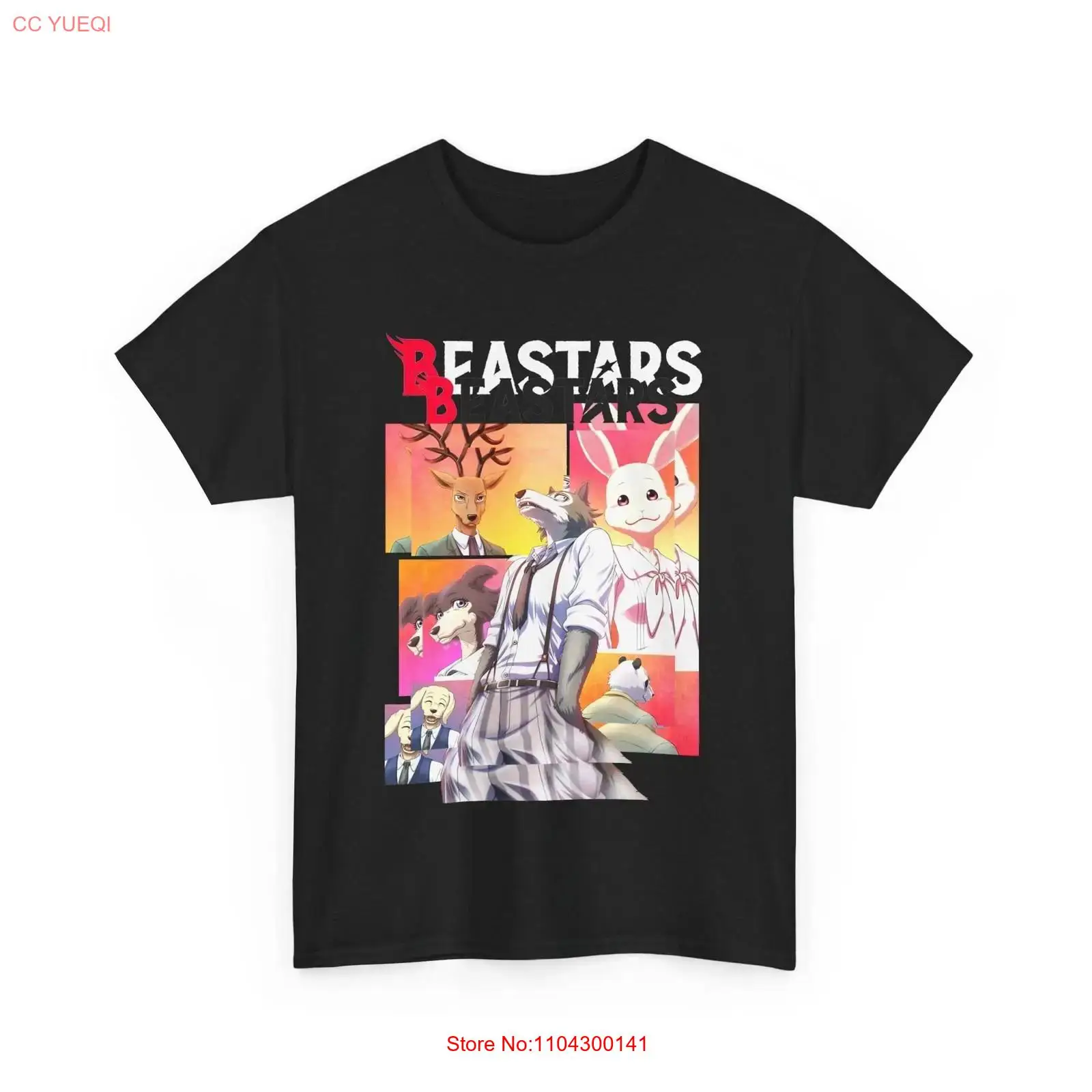 Men'S Fashion Everyday - アニメビースターズ レゴシ ブラックTシャツ ヴィンテージ風 ウォッシュ加工 ややゆったりとしたユニセックスカジュアルトップス