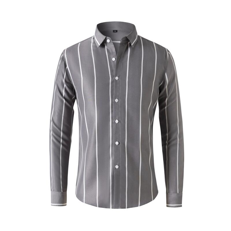 Mens Fashion Dress Shirts - メンズストライプドレスシャツ長袖スリムフィットフォーマルビジネスしわになりにくいオフィスブラウストップファッションカジュアル男性服