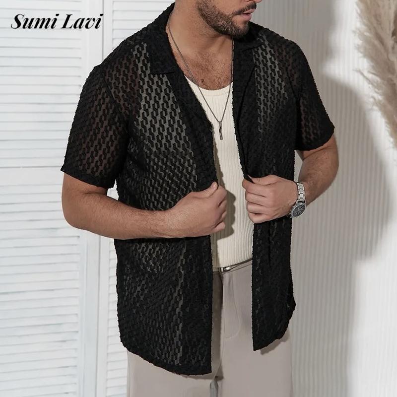 Men'S Fashion Zip Sweater - おしゃれなデイリーレジャーメンズカーディガン2026夏通気性のある無地中空デザインサマーニットルーズ半袖シャツ