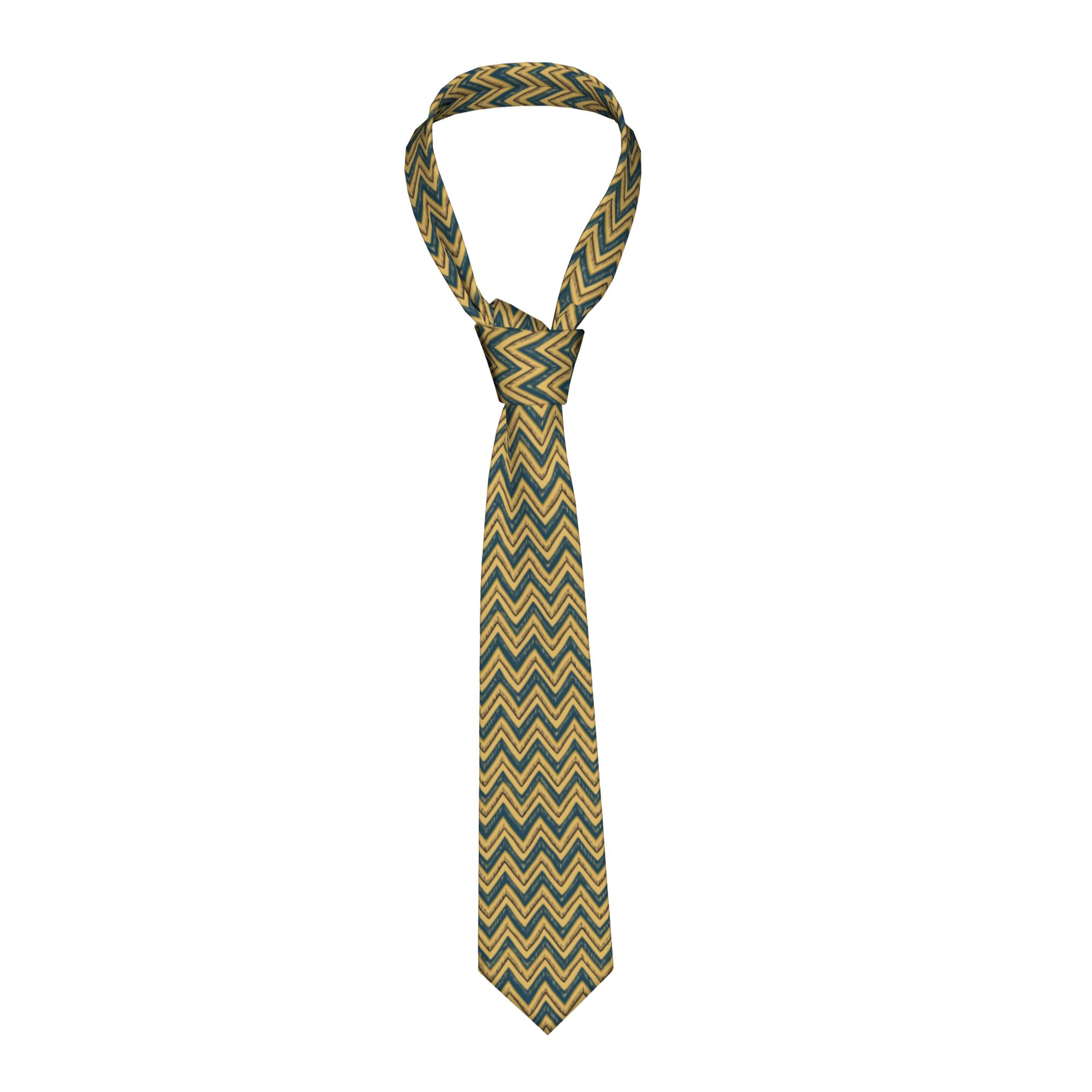 Mens Fashion In The 1920S - 手描きのシェブロンジグザグネクタイ メンズファッション シルク製 幾何学模様 1920年代風 ティールとイエローのネクタイ