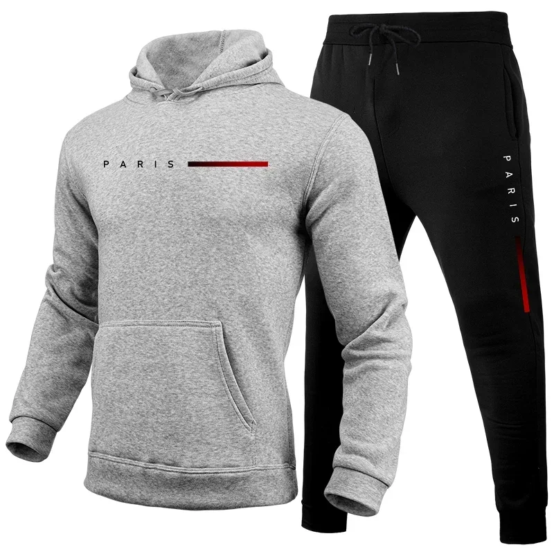 Jogger Sweatpants Men - メンズトラックスーツ上下セット フード付きスウェット＆スウェットパンツ カジュアルデイリースポーツウェア フィットネスジョガー ストリートウェア シンプルコーデ
