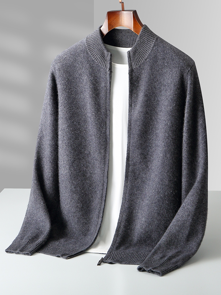 Men'S Fashion Zip Sweater - 秋冬メンズウーカーディガンジッパーモックネック長袖カシミヤセーター 100% メリノウールニット厚い柔らかい服