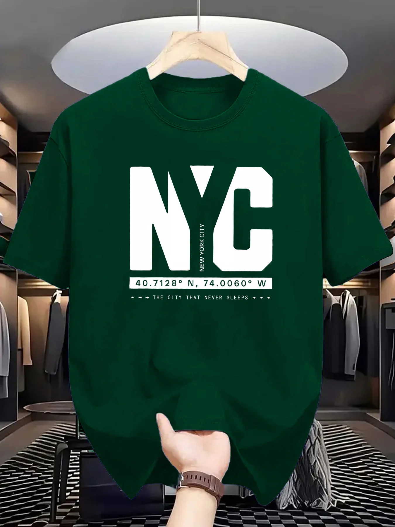 York Men'S Fashion - メンズ夏のファッショントレンドカジュアルルーズニューヨーク柄プリントスポーツラウンドネック半袖Tシャツ