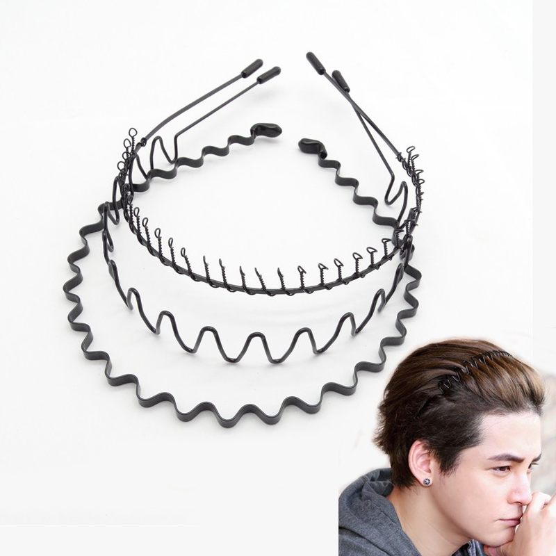 Men Fashion Hair Style - ファッションブラックメタル振っスポーツヘアバンド固体男性女性ユニセックスヘアバンド大人カジュアルヘアスタイリングツールアクセサリー