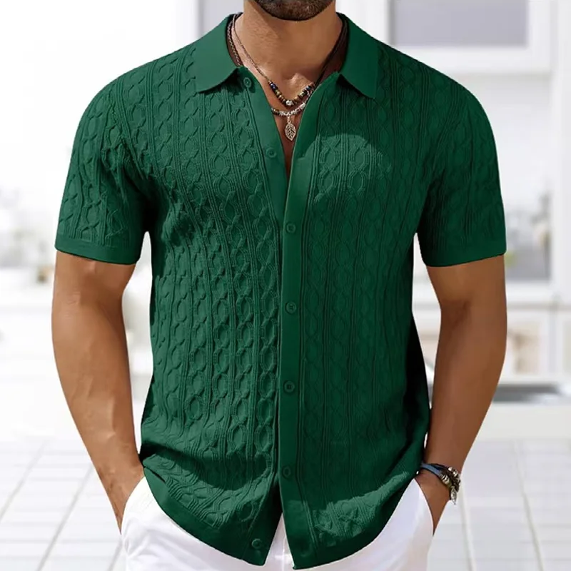 Men'S Fashion Zip Sweater - Summe 刺繍メンズ半袖ファッションニットシャツ 2025 メンズビジネス無地カジュアルボタンカーディガンポロシャツトップ