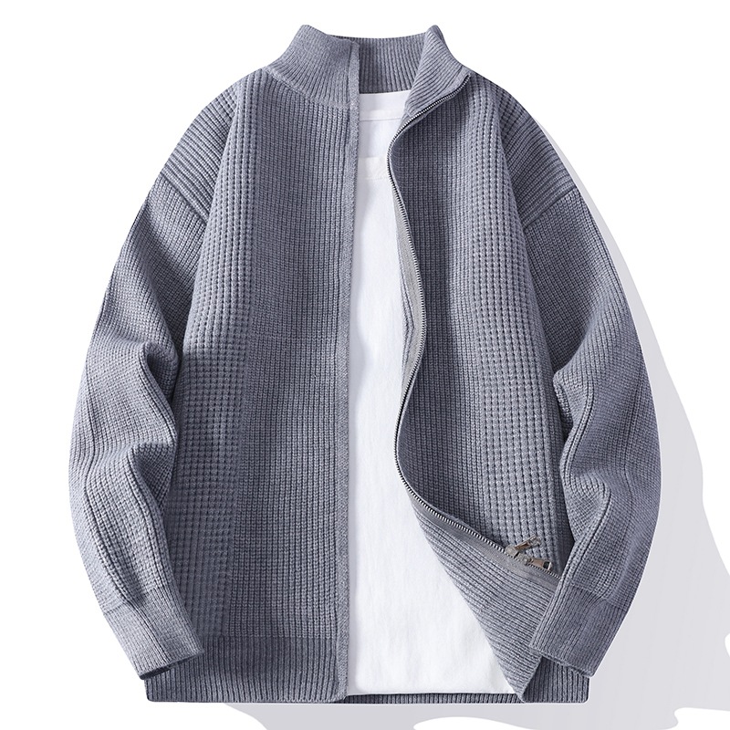 Men'S Fashion Zip Sweater - ジャケットコート、メンズ2025新作、メンズジップアップ無地ニットカーディガン、スタンドカラー、韓国ファッション、秋セーターコート