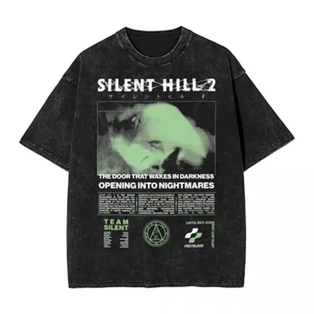 Men'S Fashion Oversized T Shirt - サイレントヒル 2 ウォッシュド Tシャツストリートヒップホップファッション Tシャツ Tシャツトップス男性女性用綿