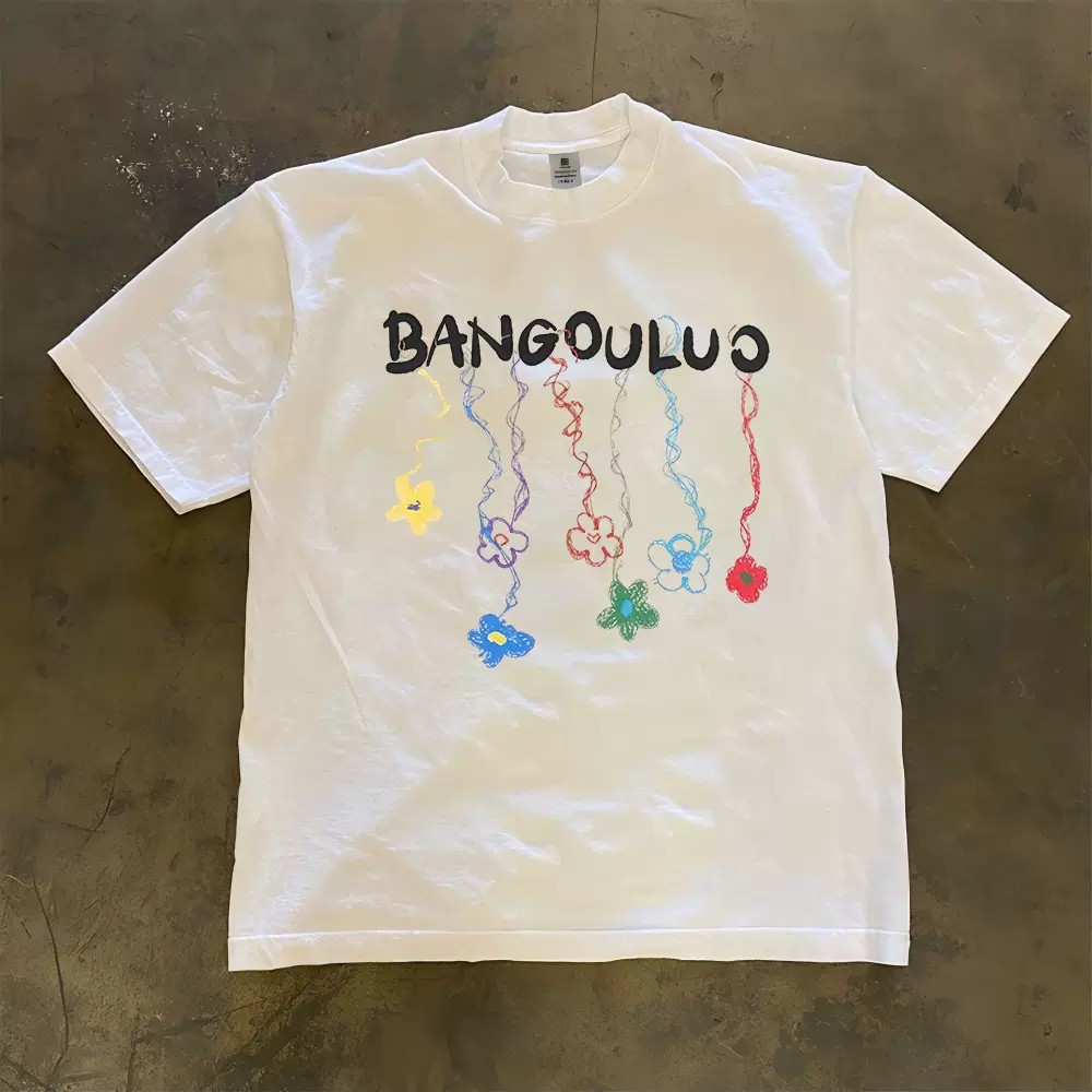 Men'S Fashion Oversized T Shirt - BANGOULUO Tシャツ メンズ レディース カラフルな花柄グラフィティプリント コットン半袖トップス