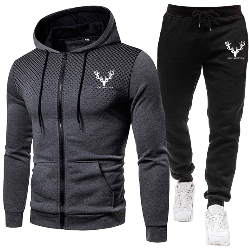 Jogger Sweatpants Men - 2026新作 メンズセット ジップアップパーカーと黒のスウェットパンツ 秋冬 デイリーカジュアルファッション スポーツウェア