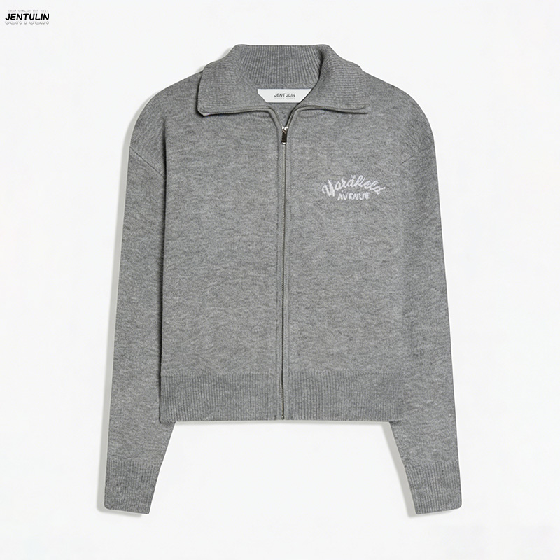 Men'S Fashion Zip Sweater - レトロスプライス加工 ​ ​ ジッパーニットセーター女性ファッションスタンドカラー長袖ルーズショートカーディガンレディ Y2k レターニットウェア