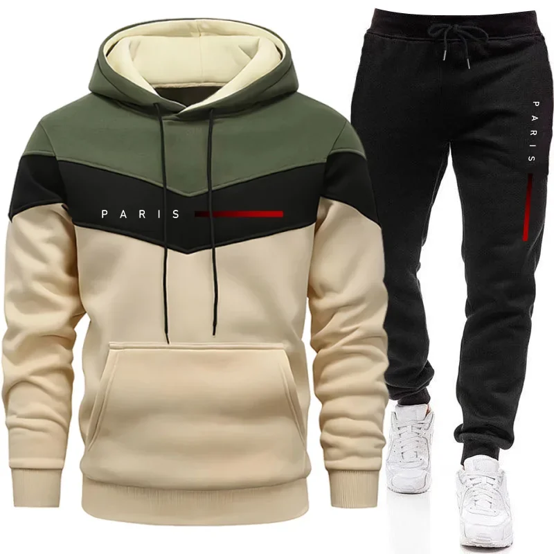 Jogger Sweatpants Men - パリファッションメンズフーディセットデイリーカジュアルスポーツフード付きスウェットシャツとジョガーパンツ男性用アーバントレンドウォームプルオーバートラックスーツ