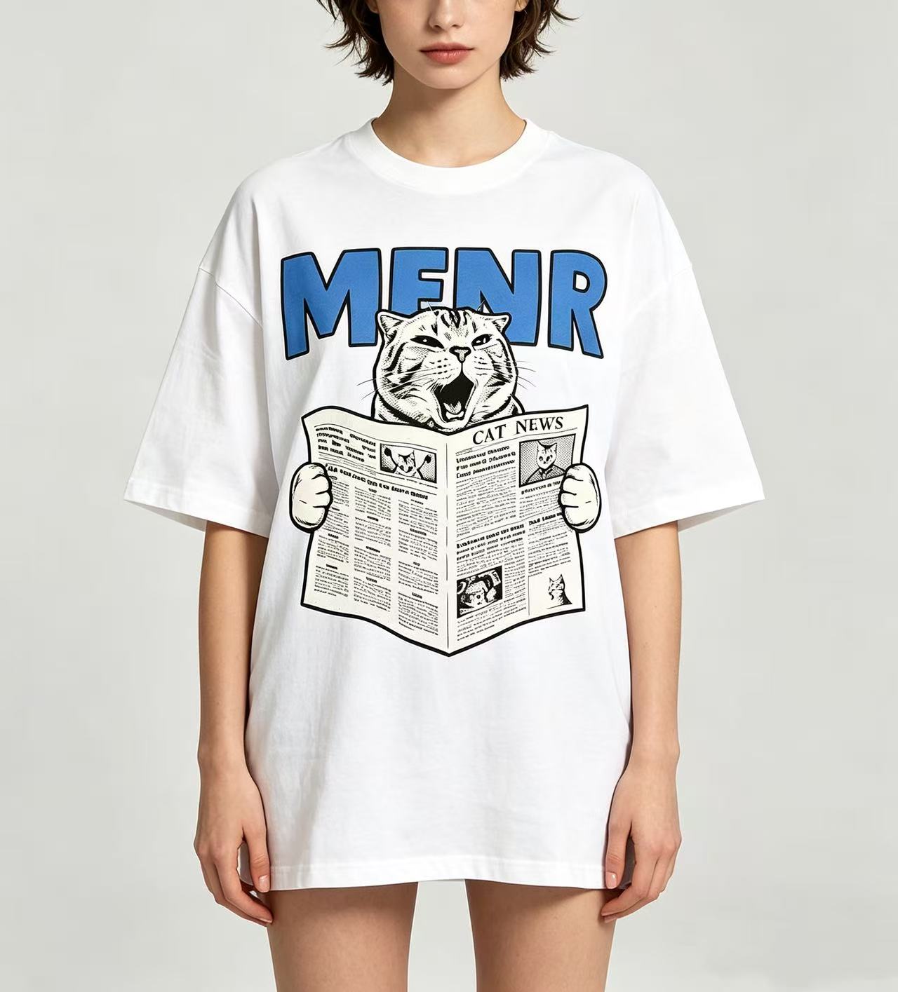 Men'S Fashion Oversized T Shirt - ユニセックス 面白い猫が新聞を読んでいるグラフィックTシャツ メンズ レディース ストリートファッション オーバーサイズ