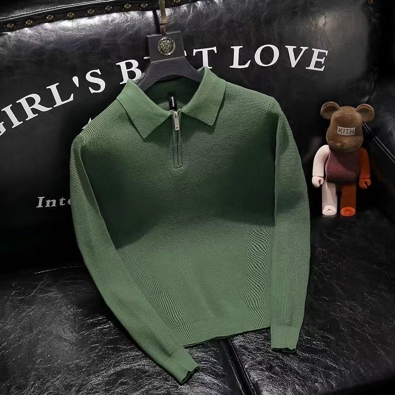 メンズスタイリッシュなジッパーデザインニットポロシャツ長袖カ - Men'S Fashion Zip Sweater のレビューと価格