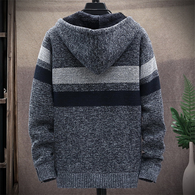 メンズストライプセーターコート厚いフリース暖かいジッパーウー - Men'S Fashion Zip Sweater のレビューと価格