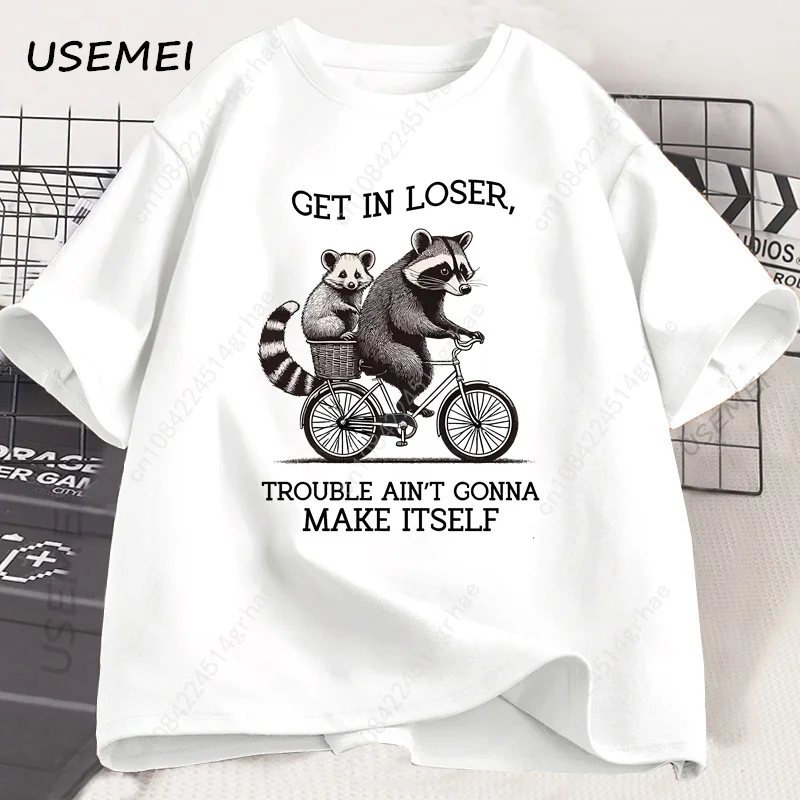 Get in Loser Tシャツ 面白いアライグマグラフィ - Graphic Tee Oversized のレビューと価格