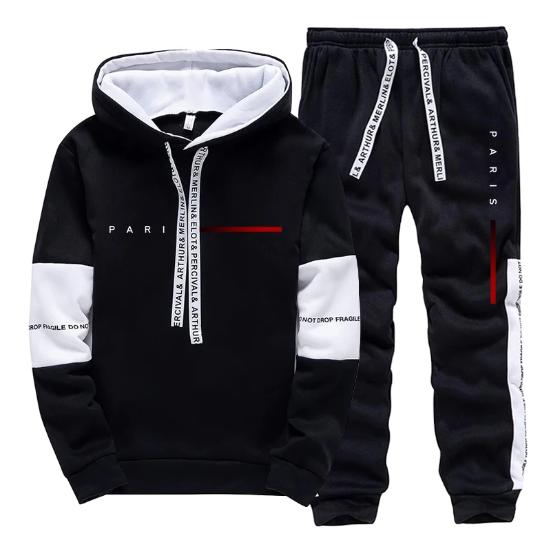 パリファッションパーカーストリートウェアメンズセットフード付 - Jogger Sweatpants Men のレビューと価格