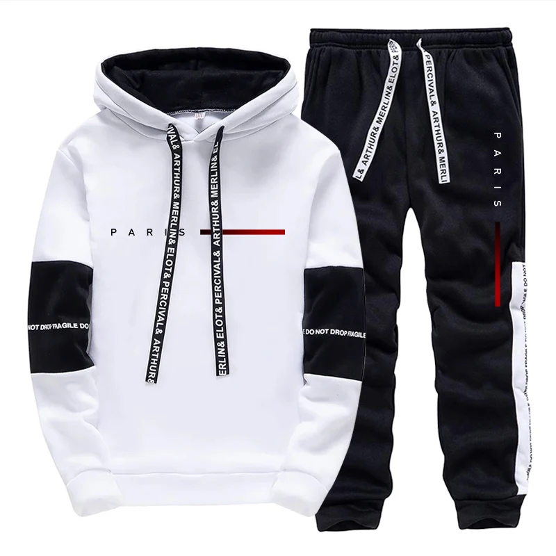 パリファッションパーカーストリートウェアメンズセットフード付 - Jogger Sweatpants Men のレビューと価格