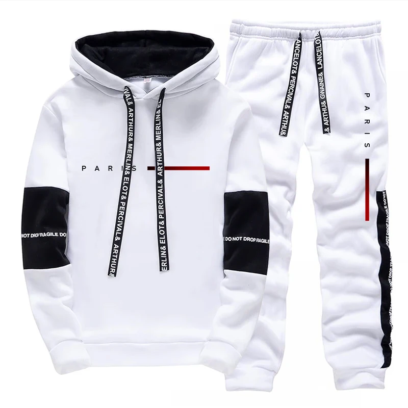 パリファッションパーカーストリートウェアメンズセットフード付 - Jogger Sweatpants Men のレビューと価格