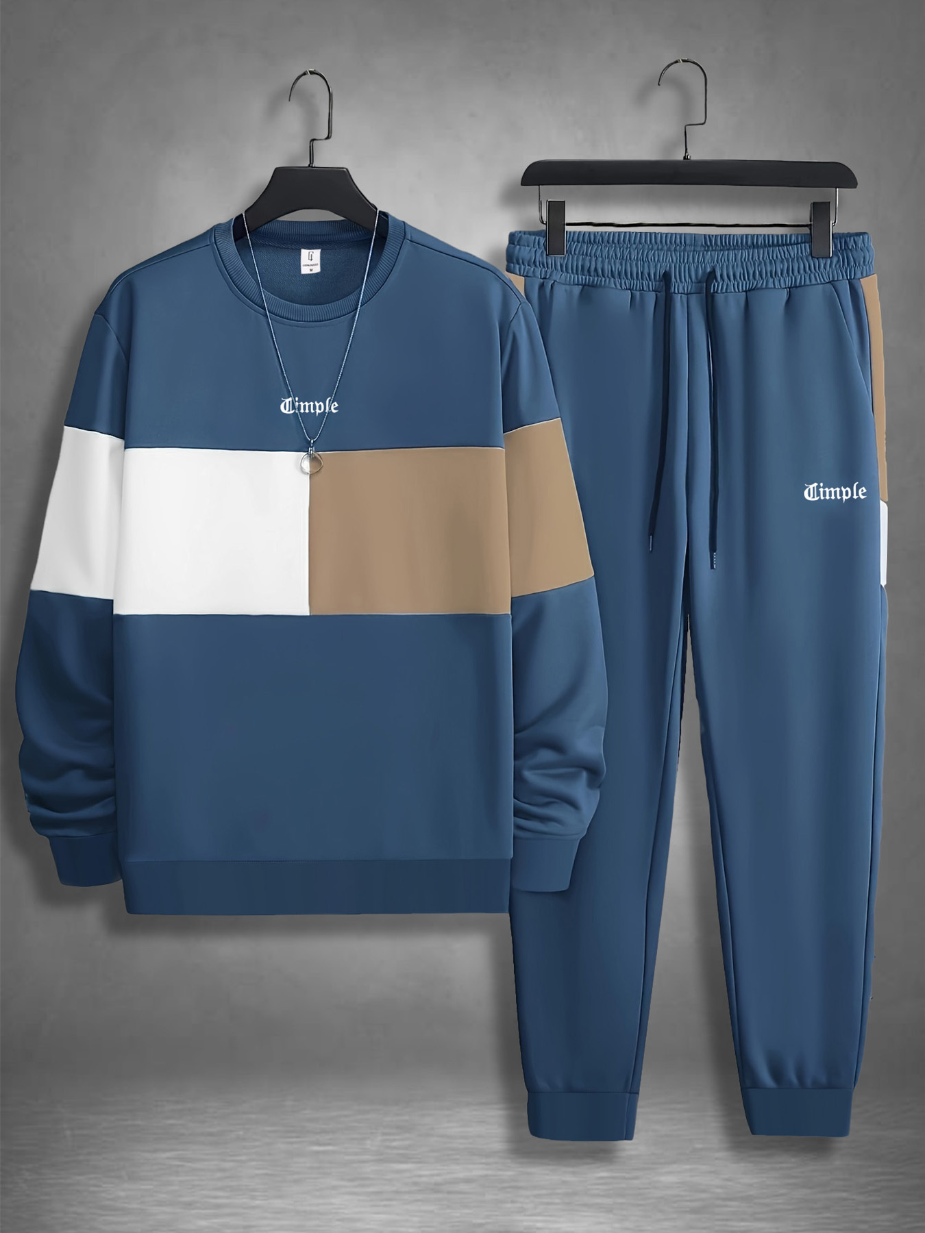 メンズカジュアルツーピースセット、ネイビーブルー、ホワイト、 - Jogger Sweatpants Men のレビューと価格