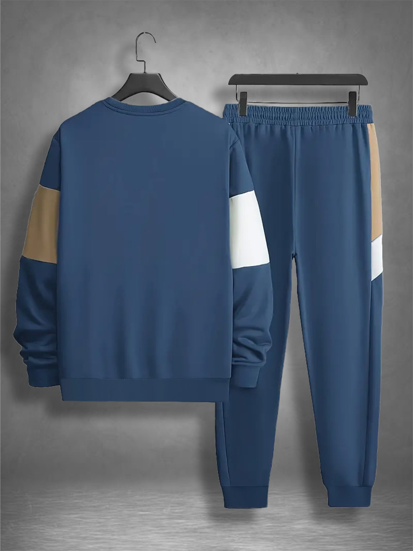 メンズカジュアルツーピースセット、ネイビーブルー、ホワイト、 - Jogger Sweatpants Men のレビューと価格