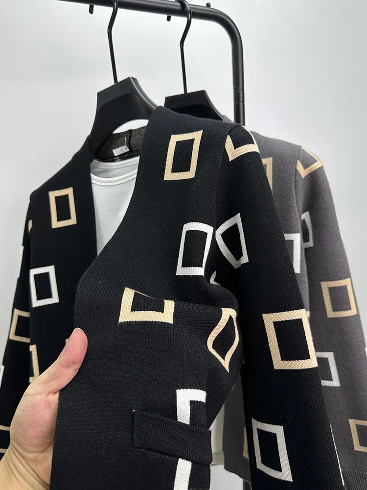 高級品質メンズデザイナーニットカーディガン V ネック幾何学 - Men'S Fashion Zip Sweater のレビューと価格