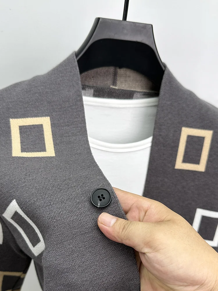 高級品質メンズデザイナーニットカーディガン V ネック幾何学 - Men'S Fashion Zip Sweater のレビューと価格