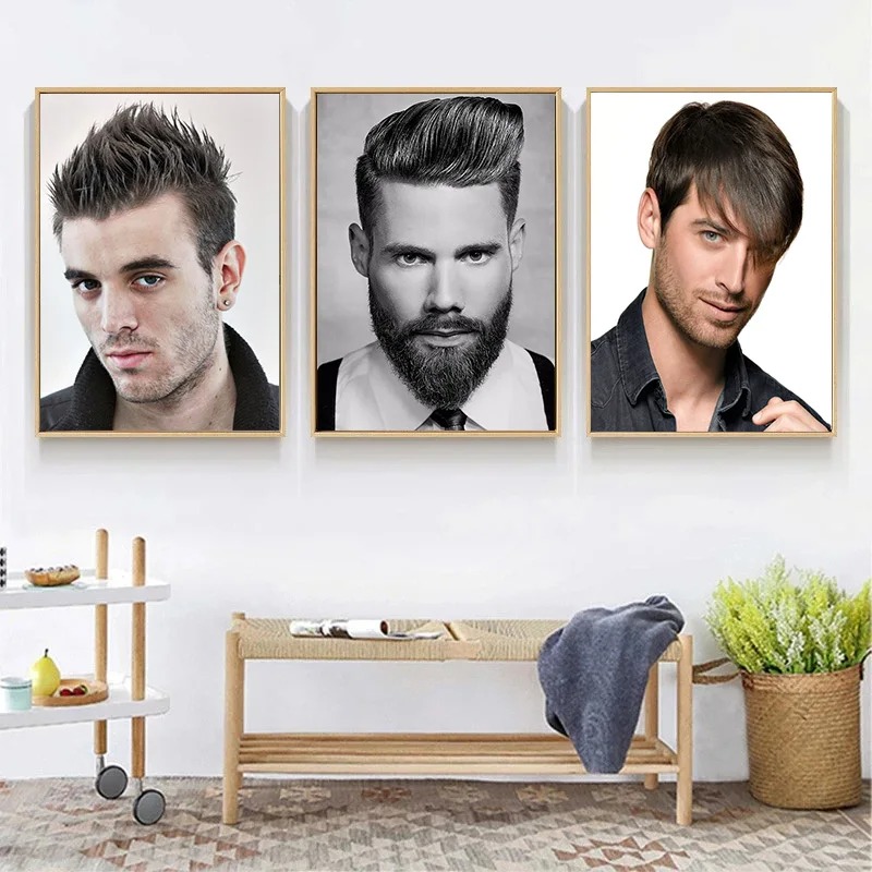 男性用キャンバス絵画,ヘアモデル,美容院,理髪店,家の装飾, - Men Fashion Hair Style のレビューと価格