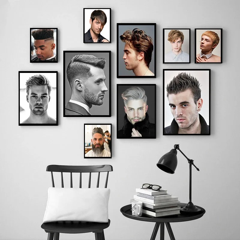 男性用キャンバス絵画,ヘアモデル,美容院,理髪店,家の装飾, - Men Fashion Hair Style のレビューと価格