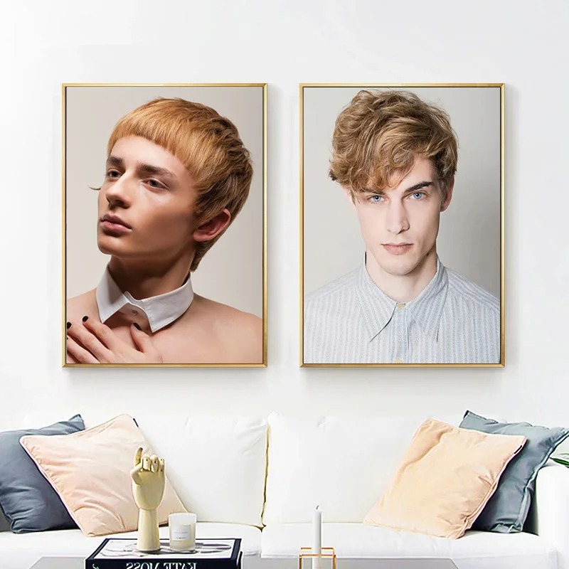 男性用キャンバス絵画,ヘアモデル,美容院,理髪店,家の装飾, - Men Fashion Hair Style のレビューと価格