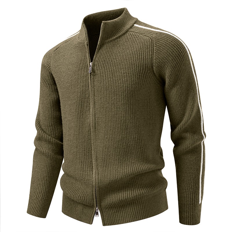 メンズカーキワッフルニットフルジップスタンドカラーカーディガ - Men'S Fashion Zip Sweater のレビューと価格