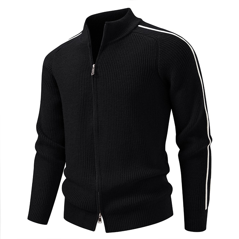 メンズカーキワッフルニットフルジップスタンドカラーカーディガ - Men'S Fashion Zip Sweater のレビューと価格