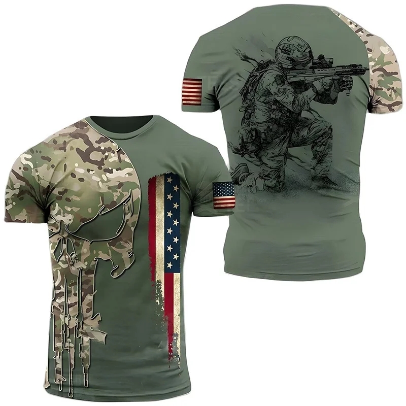 メンズミリタリープリントTシャツ,アメリカの兵士,カジュアル - Military Shirt Men のレビューと価格