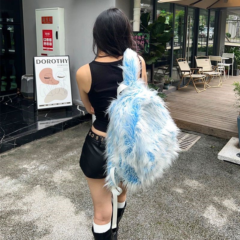 JIAERDI アイスブルー ロングプラッシュバックパック女 - Mens Fashion Blog のレビューと価格