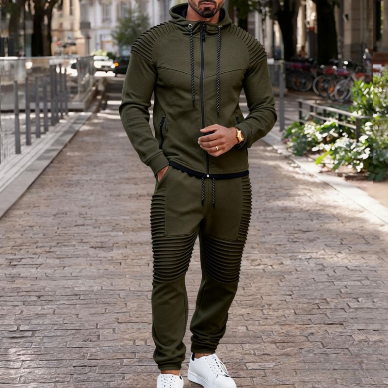 メンズプリーツディテールフルジップフーディートラックスーツ上 - Jogger Sweatpants Men のレビューと価格
