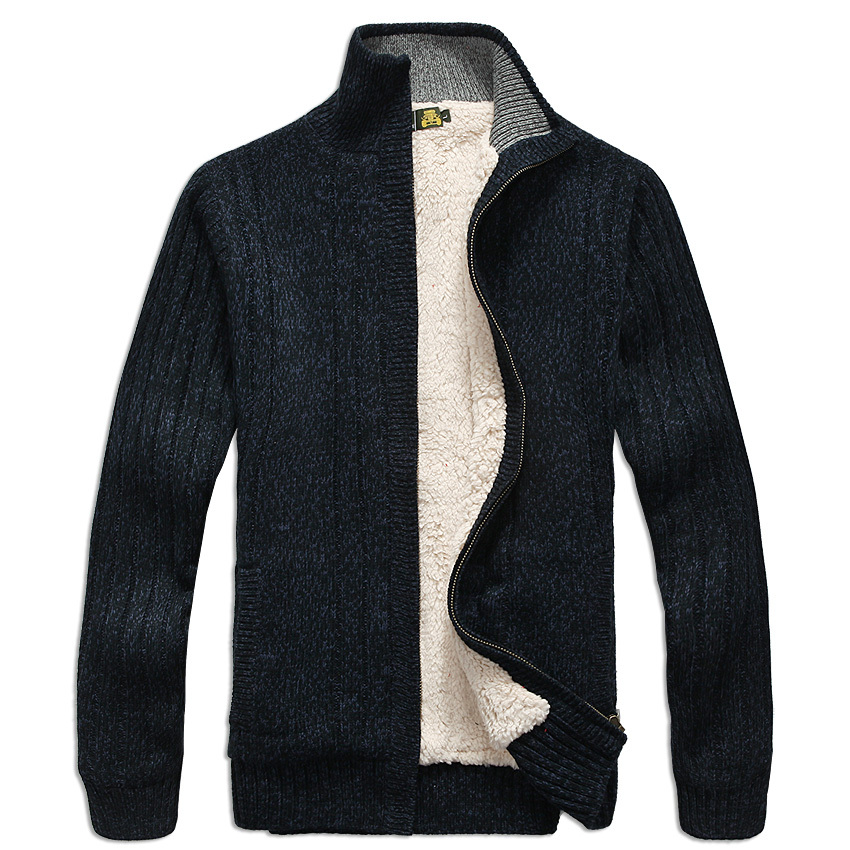 メンズウィンターセーター紳士服厚手のフリースカジュアルカーデ - Men'S Fashion Zip Sweater のレビューと価格