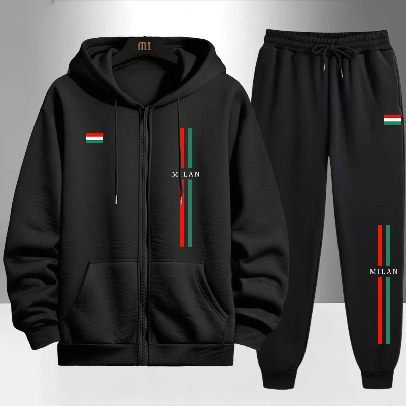 2026 イタリアプリント メンズセット ジップアップパーカ - Jogger Sweatpants Men のレビューと価格