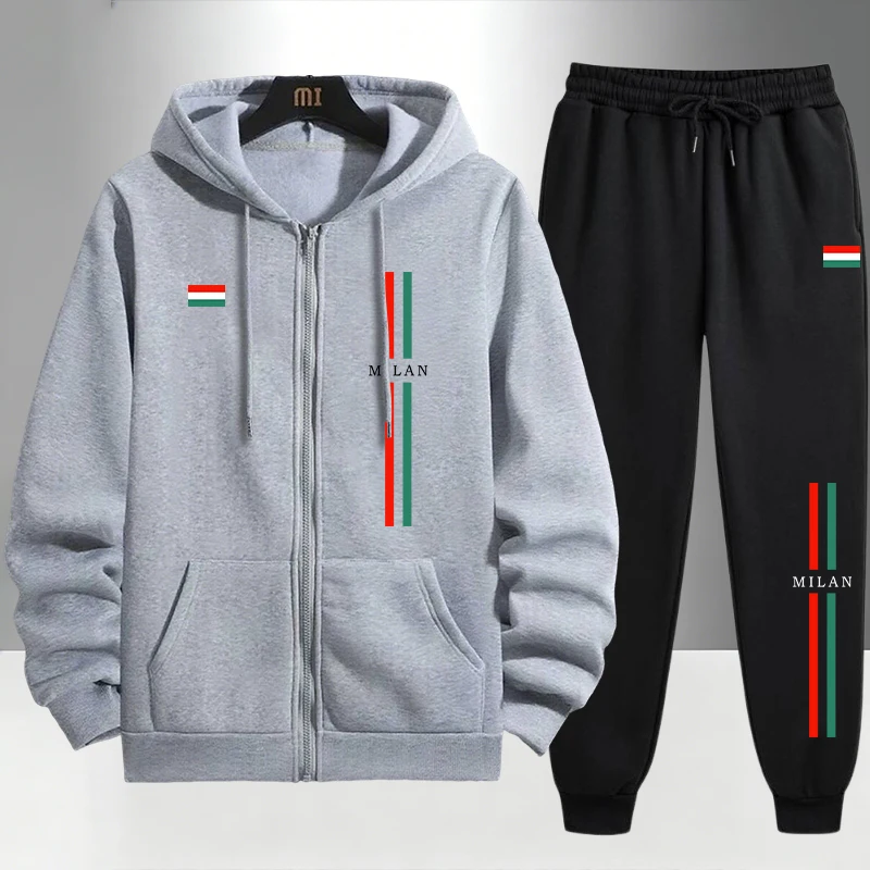 2026 イタリアプリント メンズセット ジップアップパーカ - Jogger Sweatpants Men のレビューと価格