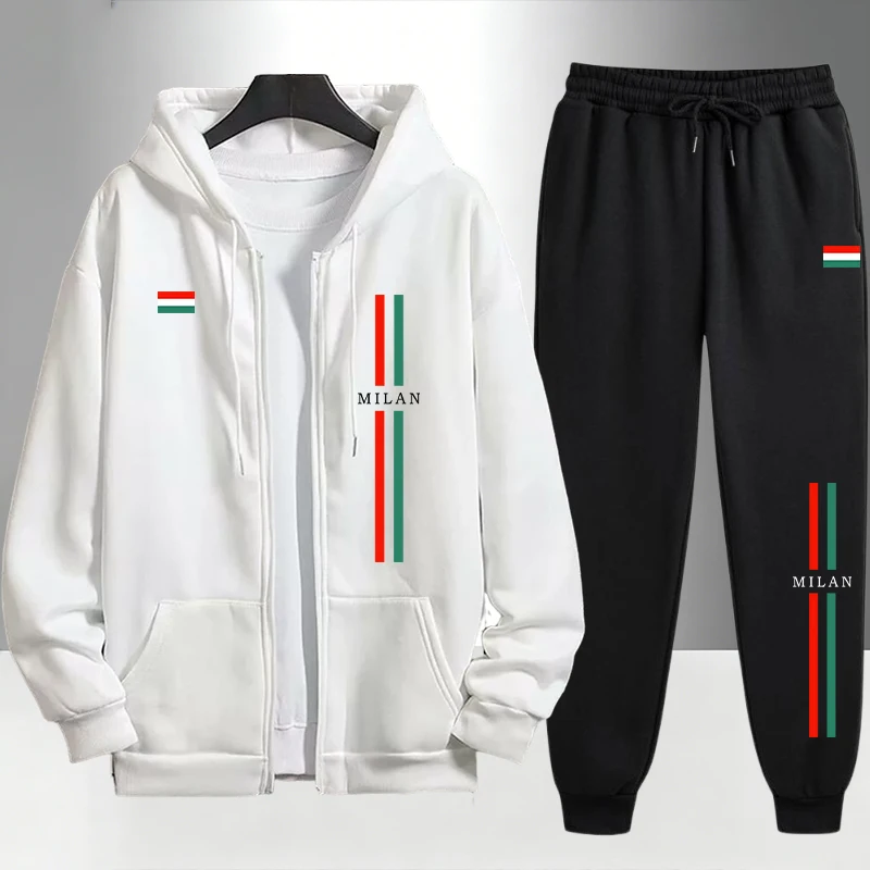 2026 イタリアプリント メンズセット ジップアップパーカ - Jogger Sweatpants Men のレビューと価格